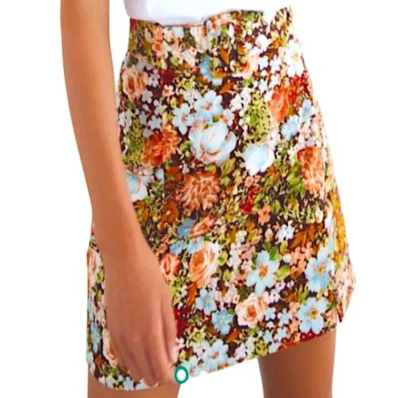 Zara Floral Mini Belted Cotton Skirt Size Small - Picture 1 of 8